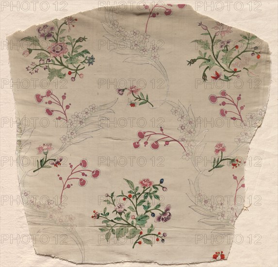 Fragment of Painted Taffeta, 1723-1774. France, 18th century, Louis XV Period (1723-1774). Hand painted silk; overall: 35.5 x 36.2 cm (14 x 14 1/4 in.).