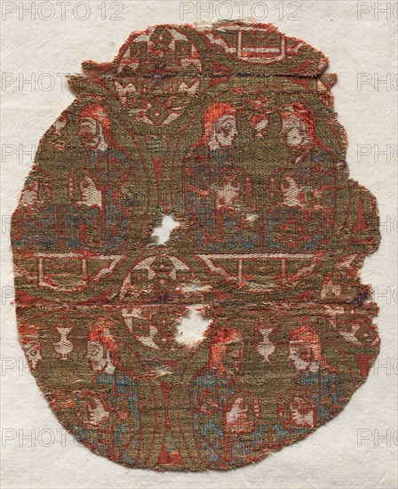 Lampas with musicians, 1200s. Spain, probably Almeria. Lampas with areas of double cloth: silk and gold thread; overall: 16.8 x 14 cm (6 5/8 x 5 1/2 in.)