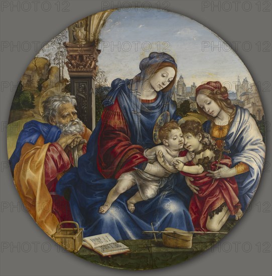 The Holy Family with Saint John the Baptist and Saint Margaret, c. 1495. Filippino Lippi (Italian, 1457-1504). Tempera and oil on wood; framed: 184 x 186 x 9.5 cm (72 7/16 x 73 1/4 x 3 3/4 in.); diameter: 153 cm (60 1/4 in.).