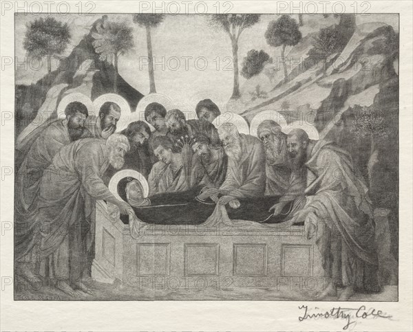 Old Italian Masters:  Burial of the Virgin, 1888-1892. Timothy Cole (American, 1852-1931). Wood engraving