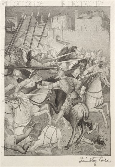 Old Italian Masters:  Battle of St. Ephesus against the Pagans of Sardinia, 1888-1892. Timothy Cole (American, 1852-1931). Wood engraving