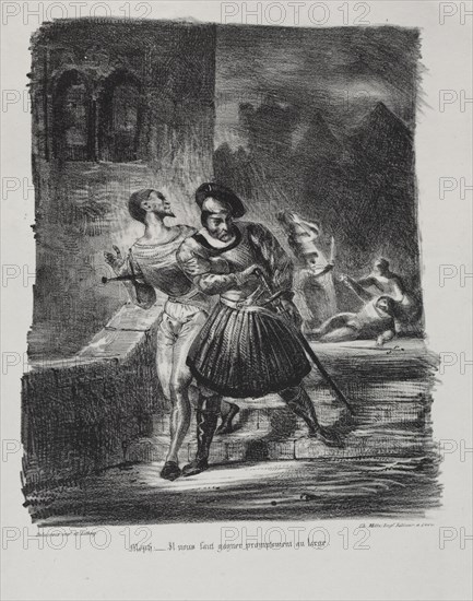 Faust: Tragédie de M. de Goethe, translated into French by Albert Stapfer.: Illustrations for Faust:  Méphistophélés and Faust flee after the duel, 1828. Eugène Delacroix (French, 1798-1863), Chez Ch. Motte, Éditeur, distributed by Chez Sautelet, Libraire. Lithograph