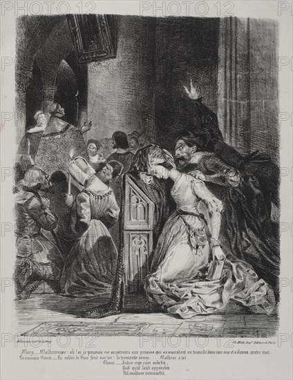 Faust: Tragédie de M. de Goethe, translated into French by Albert Stapfer.: Illustrations for Faust: Marguerite at church, 1828. Eugène Delacroix (French, 1798-1863), Chez Ch. Motte, Éditeur, distributed by Chez Sautelet, Libraire. Lithograph