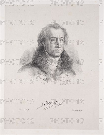 Faust: Tragédie de M. de Goethe, translated into French by Albert Stapfer.: Illustrations for Faust:  Frontispiece - Portrait of Johann Wolfgang von Goethe, 1828. Eugène Delacroix (French, 1798-1863), Chez Ch. Motte, Éditeur, distributed by Chez Sautelet, Libraire. Lithograph