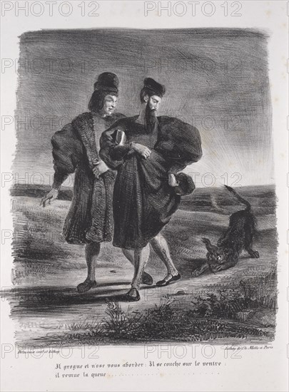 Faust: Tragédie de M. de Goethe, translated into French by Albert Stapfer.: Illustrations for Faust: Faust, Méphistophélé and the barbet, 1828. Eugène Delacroix (French, 1798-1863), Chez Ch. Motte, Éditeur, distributed by Chez Sautelet, Libraire. Lithograph