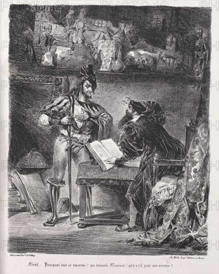 Faust: Tragédie de M. de Goethe, translated into French by Albert Stapfer.: Illustrations for Faust:  Méphistophélés visits Faust, 1828. Eugène Delacroix (French, 1798-1863), Chez Ch. Motte, Éditeur, distributed by Chez Sautelet, Libraire. Lithograph