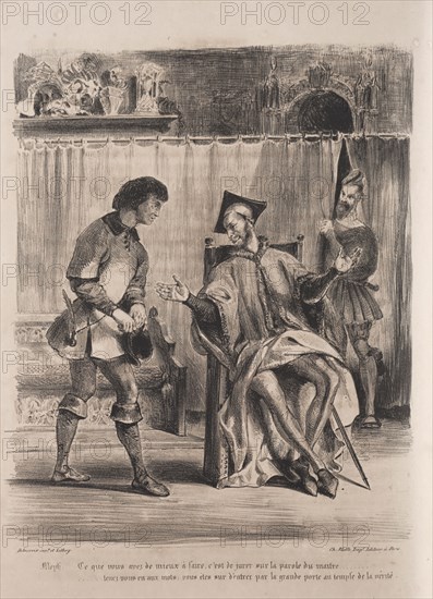 Faust: Tragédie de M. de Goethe, translated into French by Albert Stapfer.: Illustrations for Faust: Méphistophélé receives the schoolboy, 1828. Eugène Delacroix (French, 1798-1863), Chez Ch. Motte, Éditeur, distributed by Chez Sautelet, Libraire. Lithograph