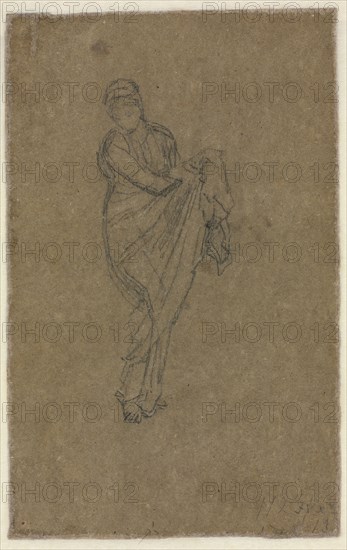 Standing Woman Holding Up Her Dress (verso), c. 1872. James McNeill Whistler (American, 1834-1903). Black chalk or crayon; sheet: 27.9 x 17.6 cm (11 x 6 15/16 in.); secondary support: 38.5 x 28.9 cm (15 3/16 x 11 3/8 in.).