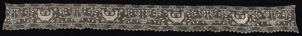 Border with Double-Headed Birds and Vases with Vines and Flowers, 19th century. Italy, Sardinia, 19th century. Needle lace, filet/lacis (knotted ground and darned in one direction); bleached linen (est.); overall: 23.8 x 244.2 cm (9 3/8 x 96 1/8 in.)