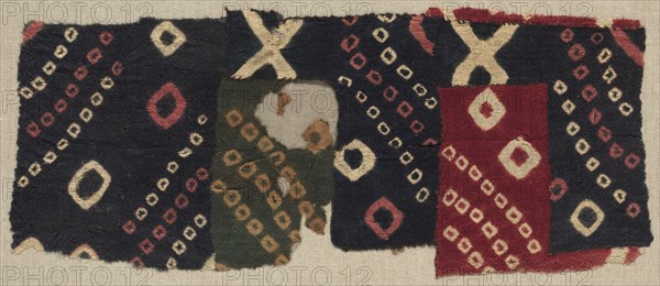 Tie-Dyed Fragment, c. 700-1100 A.D.. Peru, South Coast, Wari Culture, Middle Horizon, 8th-12th Century. Discontinuous warp and weft, tie-dyed; wool; average: 21.6 x 52.1 cm (8 1/2 x 20 1/2 in.)