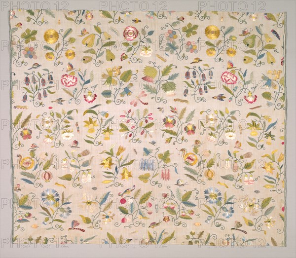 Floral Embroidery, early 1600s. England, James I Period, early 17th century. Silk, linen; plain weave, embroidery: couch and stem stitches; overall: 66 x 76.2 cm (26 x 30 in.)