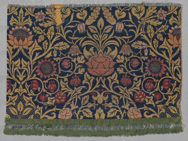 Violet and Columbine, 1883. William Morris (British, 1834-1896). Jacquard loom woven weft-faced twill, double cloth; wool and mohair