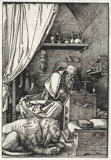 St. Jerome in His Cell, 1511. Albrecht Dürer (German, 1471-1528). Woodcut