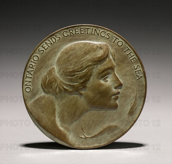 Medal: Ontario Sends Greetings to the Sea (obverse), 1800s-1900s. Lorado Taft (American, 1860-1936). Bronze; diameter: 7.4 cm (2 15/16 in.).