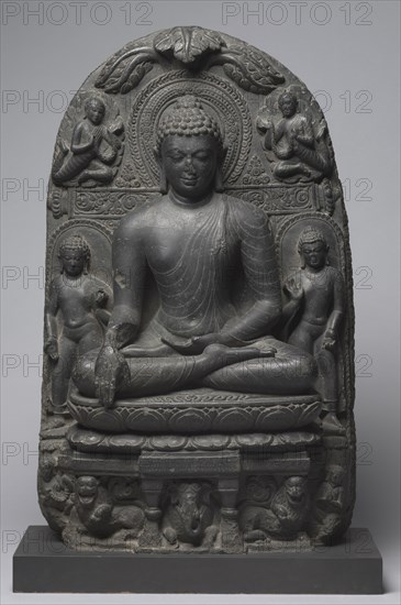 Buddha Calling on Earth to Witness, 800s. Northeastern India, Bihar, Tetravan, Pala Period (750-1197). Chloritic schist; overall: 94 cm (37 in.).
