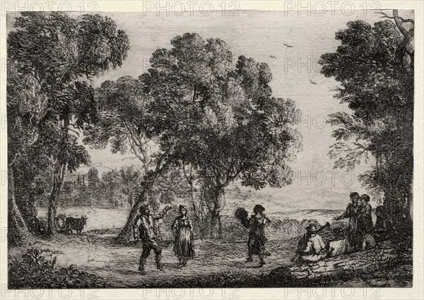 Landscape with a Country Dance (Small Plate), c. 1637. Claude Lorrain (French, 1604-1682). Etching