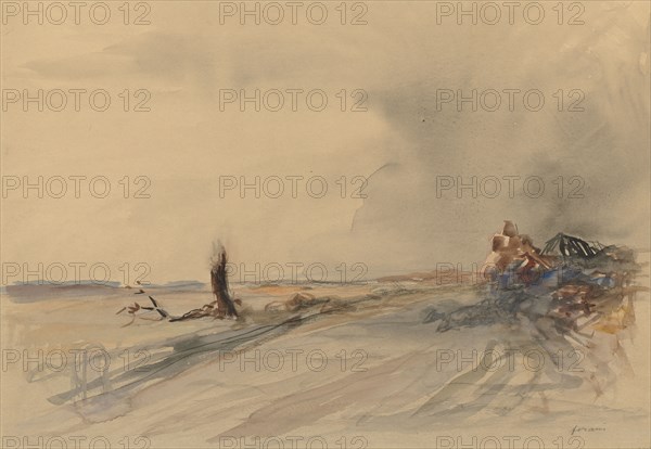 Devastated Land (recto); Figures in a Landscape (verso), c. 1919. Jean Louis Forain (French, 1852-1931). Gray wash, watercolor, and gouache; sheet: 37.6 x 53.1 cm (14 13/16 x 20 7/8 in.).