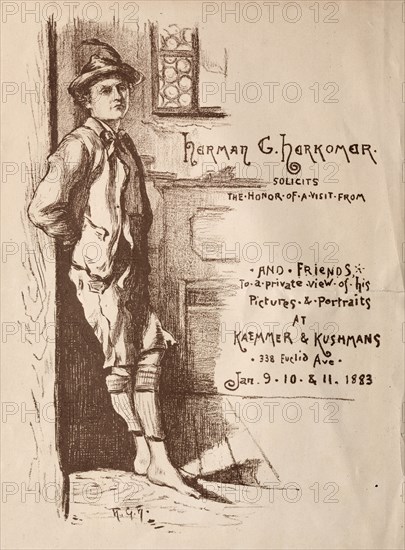 Printed Announcement of an Exhibition of Pictures and Portraits by Herman G. Herkomer, 1883. Herman Gustave Herkomer (American, 1863-1935). Lithograph