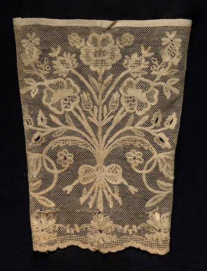 Cuff with Floral Vines, 19th century. Unassigned, 19th century. Needle lace, filet/lacis (knotted ground and darned in one direction); bleached linen (est.); overall: 17.9 x 22.2 cm (7 1/16 x 8 3/4 in.)