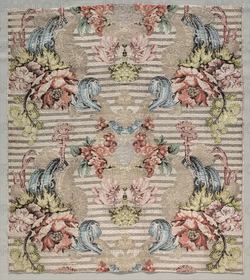 Fragment, 1715-1725. France, 18th century, Period of Louis XV (1723-1774). Silk, gold and silver filé, silver strips; overall: 61 x 53.3 cm (24 x 21 in.)