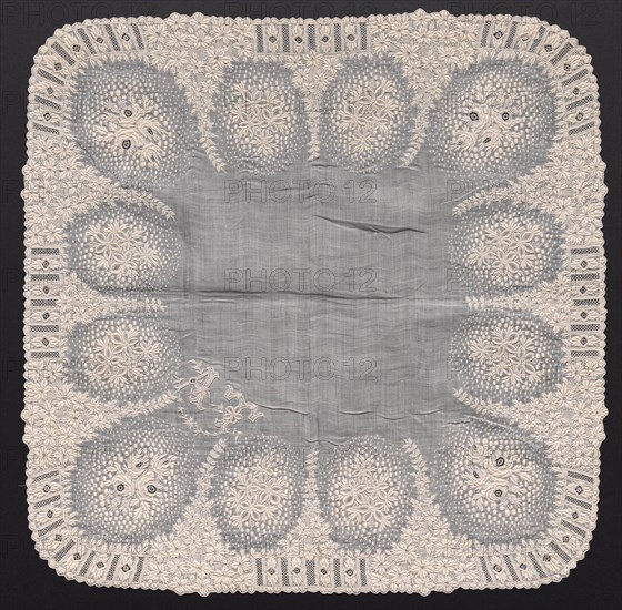 Handkerchief, early 1800s. France, early 19th century. Embroidery: linen; overall: 38.7 x 38.7 cm (15 1/4 x 15 1/4 in.).