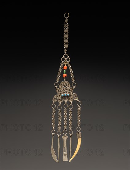 Chatelaine with Toilet Articles, 1800s. Tibet (or Nepal), 19th century. Silver with semi-precious stones; overall: 29.9 cm (11 3/4 in.).