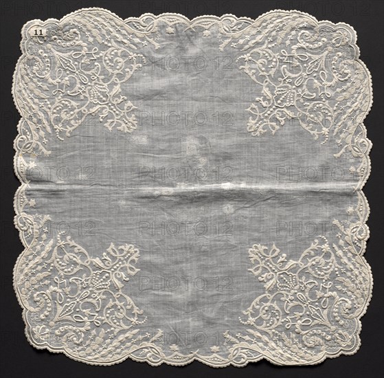 Embroidered Handkerchief, 1800s. Italy, 19th century. Embroidery: linen; overall: 45.7 x 45.7 cm (18 x 18 in.).
