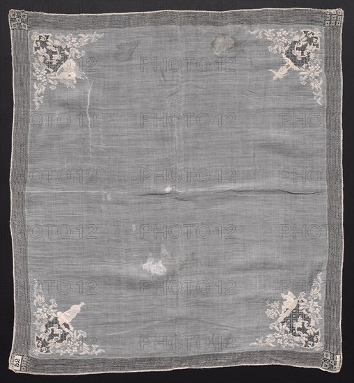 Embroidered Handkerchief, 1700s. Italy, 18th century. Embroidered linen; overall: 48.3 x 50.8 cm (19 x 20 in.)