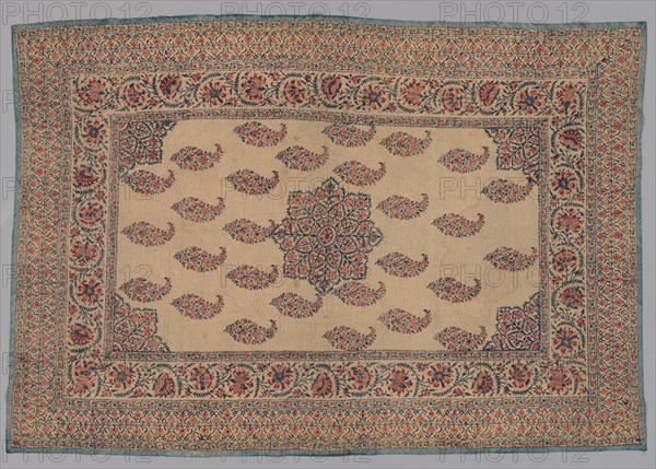 Prayer Mat, early 1800s. India, early 19th century. Block printed and painted quilted cotton; overall: 85.8 x 125.7 cm (33 3/4 x 49 1/2 in.).