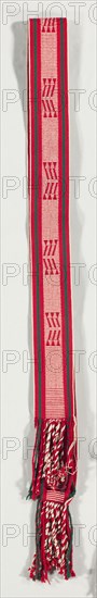 "Navajo Style" Belt/ Sash, c. 1900-1930. America, Native North American, Southwest, Navajo, Post-Contact, Early Period. Warp face plain weave with supplementary warp float: wool and cotton; overall: 266.6 x 11 cm (104 15/16 x 4 5/16 in.)
