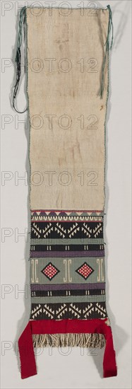 "Hopi Brocade" style Dance Sash, c. 1880-1900. America, Native North American, Southwest, Pueblo (Hopi?), Post-Contact, Transitional Period. Plain weave with supplementary weft wrap: cotton and wool (handspun, Germantown, and bayeta); overall: 152 x 62 cm (59 13/16 x 24 7/16 in.)