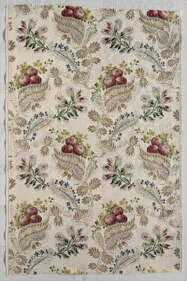 Textile, 1723-1774. France, 18th century, Period of Louis XV (1723-1774). Taffeta, brocaded; silk, silver, and gold thread; overall: 85.3 x 55.4 cm (33 9/16 x 21 13/16 in.)