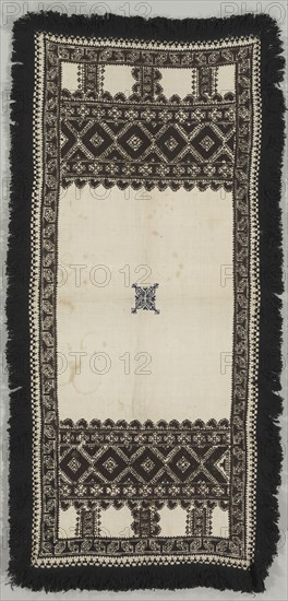 Embroidered Mat or a Paños de Ofrenda, 19th century. Spain, 19th century. Embroidery; wool on linen, wool fringe; overall: 81.3 x 172.7 cm (32 x 68 in.)
