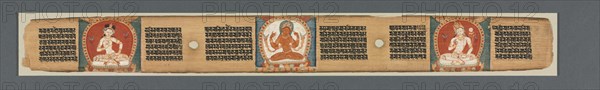 Perfection of Wisdom in Eight Thousand Lines: Ashtasahasrika Prajnaparamita: Decorated Leaf (recto), 1119. India, Bihar, Vikramashila Monastery. Ink and color on palm leaf; leaf: 5.4 x 56.2 cm (2 1/8 x 22 1/8 in.).