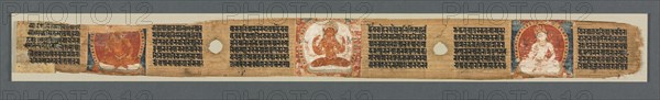 Perfection of Wisdom in Eight Thousand Lines: Ashtasahasrika Prajnaparamita: Decorated Leaf (recto), 1119. India, Bihar, Vikramashila Monastery. Ink and color on palm leaf; leaf: 5.4 x 56.2 cm (2 1/8 x 22 1/8 in.).