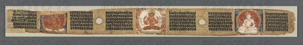 Perfection of Wisdom in Eight Thousand Lines: Ashtasahasrika Prajnaparamita: Decorated Leaf, 1119. India, Bihar, Vikramashila Monastery. Ink and color on palm leaf; leaf: 5.4 x 56.2 cm (2 1/8 x 22 1/8 in.).