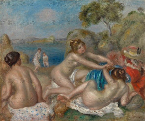 Bathers Playing with a Crab, c. 1897. Pierre-Auguste Renoir (French, 1841-1919). Oil on fabric; framed: 75.5 x 85.5 x 10 cm (29 3/4 x 33 11/16 x 3 15/16 in.); unframed: 54.6 x 65.7 cm (21 1/2 x 25 7/8 in.).