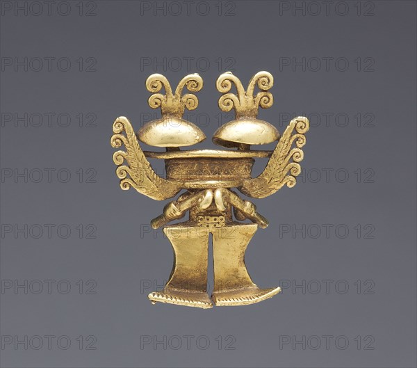Animal-Headed Figure Pendant, 1-800. Colombia, Quimbaya or Yotoco style, 5th-10th Century. Cast gold; overall: 5 x 4.2 x 1.3 cm (1 15/16 x 1 5/8 x 1/2 in.).