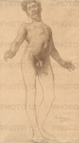 Standing Male Nude, 1885. Frederick William MacMonnies (American, 1863-1937). Charcoal and brown chalk; sheet: 61.7 x 39 cm (24 5/16 x 15 3/8 in.).