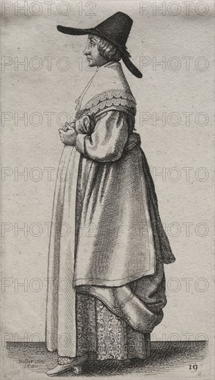 The Several Habits of English Women, from the Nobility to the Country Women as they are in these times:  The Woman with a Mannish Hat and Flowered Petticoat, 1640. Wenceslaus Hollar (Bohemian, 1607-1677). Etching
