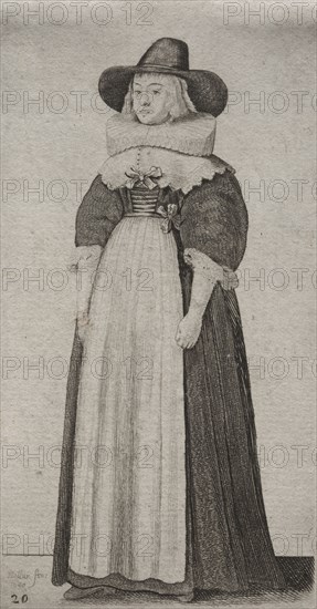 The Several Habits of English Women, from the Nobility to the Country Women as they are in these times:  The Woman with a Mannish Hat and Ribboned Bodice, 1640. Wenceslaus Hollar (Bohemian, 1607-1677). Etching