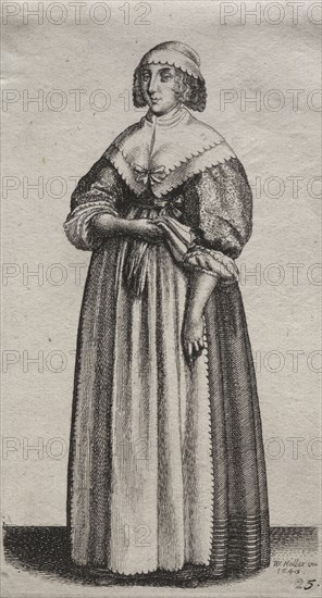 The Several Habits of English Women, from the Nobility to the Country Women as they are in these times:  The Woman with Gloves, 1640. Wenceslaus Hollar (Bohemian, 1607-1677). Etching