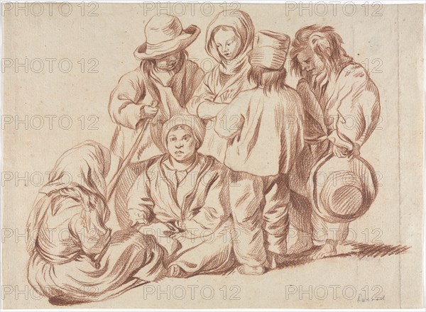 Group of Six Children (recto), 1700s(?). France, 18th century (?). Red crayon over traces of black chalk; sheet: 26.9 x 36.9 cm (10 9/16 x 14 1/2 in.).
