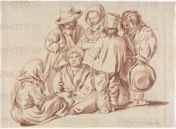 Group of Six Children (recto); Sketch of a Village (verso), 1700s(?). France, 18th century (?). Red crayon over traces of black chalk; sheet: 26.9 x 36.9 cm (10 9/16 x 14 1/2 in.).