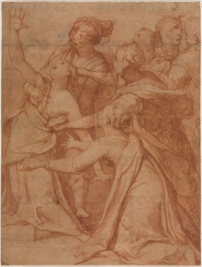 A Miracle of Saint Philip Benizzi: The Healing of a Demoniac Woman, c. 1557. Taddeo Zuccaro (Italian, 1529-1566). Brush and point of brush and red chalk wash, with red chalk; traces of framing lines in brown ink; sheet: 29 x 22 cm (11 7/16 x 8 11/16 in.); secondary support: 29 x 22 cm (11 7/16 x 8 11/16 in.).