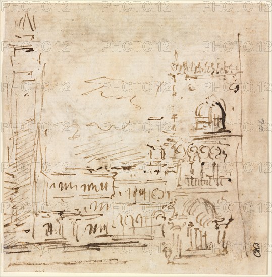 Piazza San Marco with Doges' Palace, 1773-1778?. Francesco Guardi (Italian, 1712-1793). Pen and brown ink; sheet: 13.1 x 12.7 cm (5 3/16 x 5 in.).