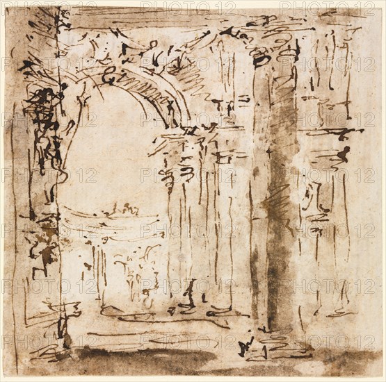 Pair of Drawings: Sketch of the Labyrinth of the Villa Pisani  and Piazza San Marco with Doges' Palace, 1773-1778(?). Francesco Guardi (Italian, 1712-1793). Pen and brown ink with brush and brown wash; sheet: 12.7 x 13.1 cm (5 x 5 3/16 in.).