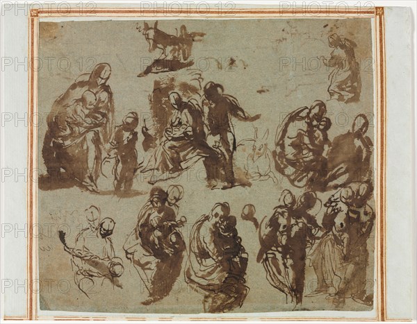 Various Sketches of the Madonna and Child, c. 1580. Paolo Veronese (Italian, 1528-1588). Pen and brown ink (iron gall) and brush and brown wash; sheet: 20.5 x 23.4 cm (8 1/16 x 9 3/16 in.); secondary support: 22 x 28.2 cm (8 11/16 x 11 1/8 in.).