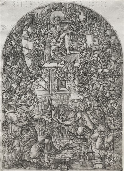 The Apocalpse:  St. John Summoned to Heaven, 1555. Jean Duvet (French, 1485-1561). Engraving; framed: 52.4 x 39.7 x 2.5 cm (20 5/8 x 15 5/8 x 1 in.); unframed: 30.4 x 21.9 cm (11 15/16 x 8 5/8 in.); plate: 30.1 x 21.8 cm (11 7/8 x 8 9/16 in.)