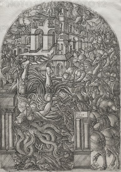 The Apocalypse: The Fall of Babylon. Jean Duvet (French, 1485-1561). Engraving; framed: 52.4 x 39.7 x 2.5 cm (20 5/8 x 15 5/8 x 1 in.); unframed: 30.6 x 21.7 cm (12 1/16 x 8 9/16 in.); plate: 30.2 x 21.2 cm (11 7/8 x 8 3/8 in.)